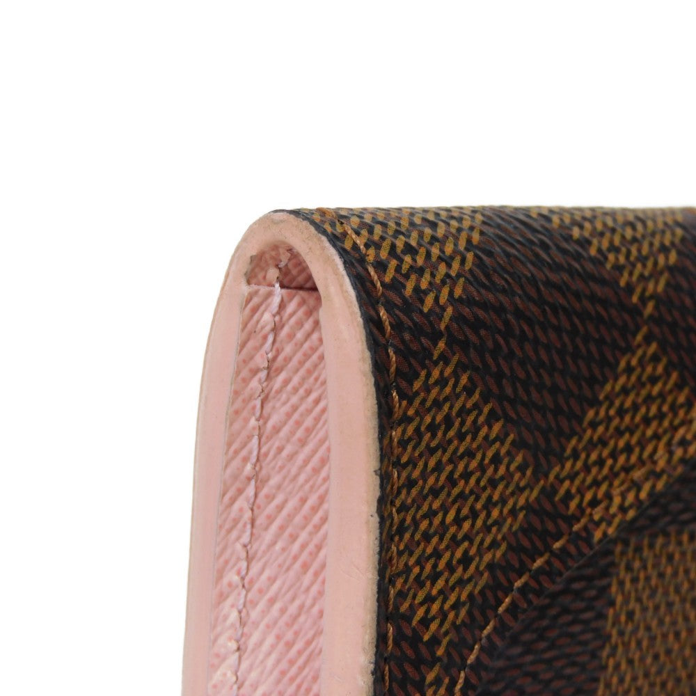 LOUIS VUITTON Long Wallet Purse N61227 Damier canvas, grained leather (embossed) Dark brown logo Ebene Brown Pink Bifold Wallet Bicolor Damier Portefeuille Kaisa Women Used Authentic
