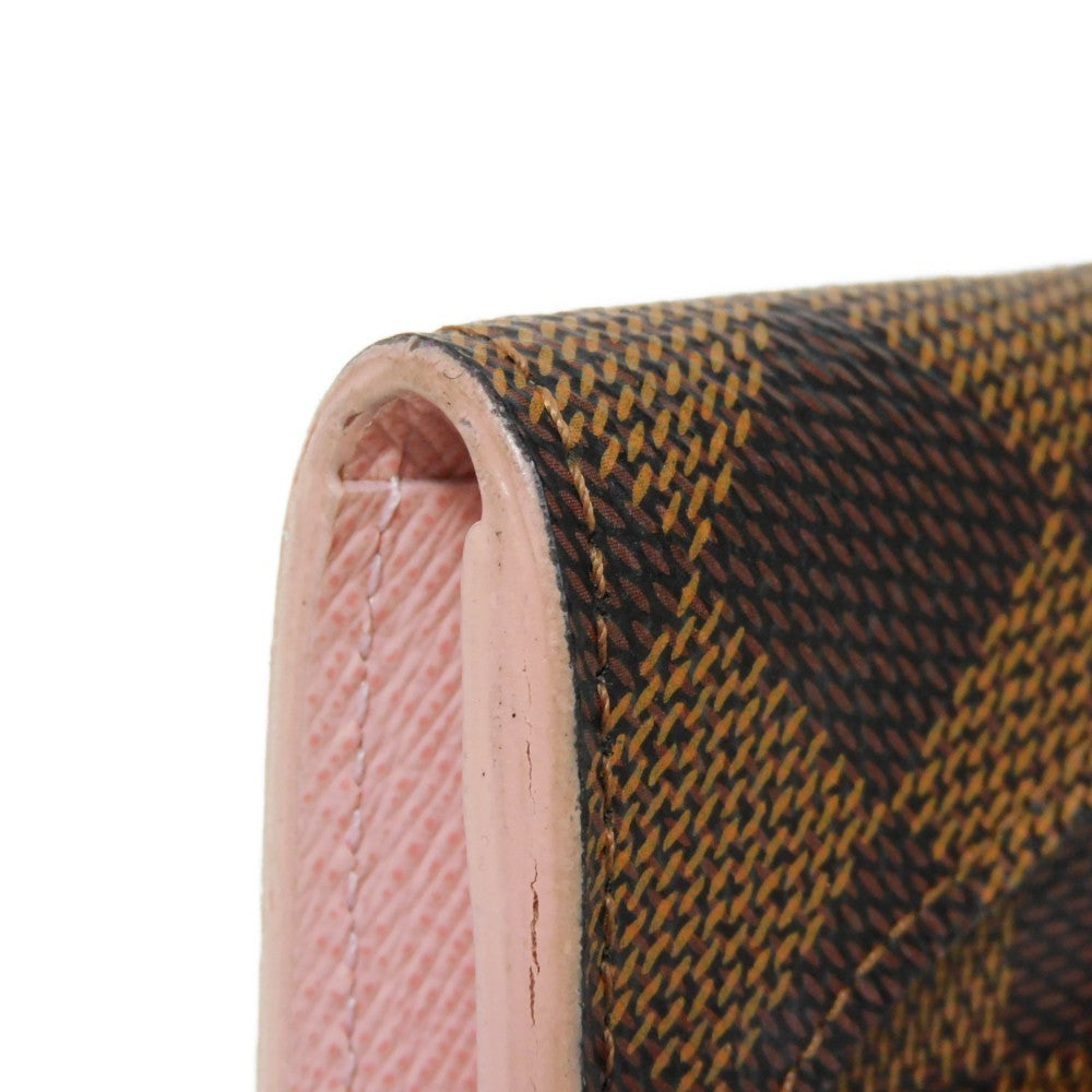 LOUIS VUITTON Long Wallet Purse N61227 Damier canvas, grained leather (embossed) Dark brown logo Ebene Brown Pink Bifold Wallet Bicolor Damier Portefeuille Kaisa Women Used Authentic