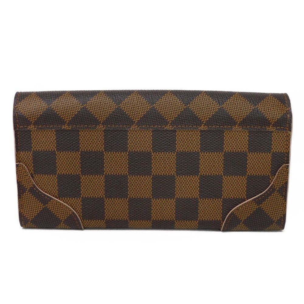 LOUIS VUITTON Long Wallet Purse N61227 Damier canvas, grained leather (embossed) Dark brown logo Ebene Brown Pink Bifold Wallet Bicolor Damier Portefeuille Kaisa Women Used Authentic