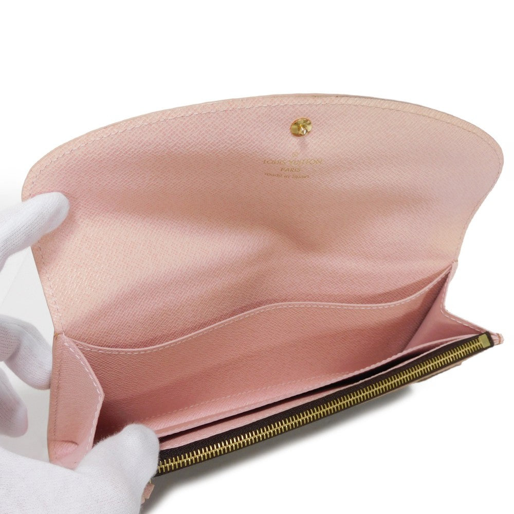 LOUIS VUITTON Long Wallet Purse N61227 Damier canvas, grained leather (embossed) Dark brown logo Ebene Brown Pink Bifold Wallet Bicolor Damier Portefeuille Kaisa Women Used Authentic