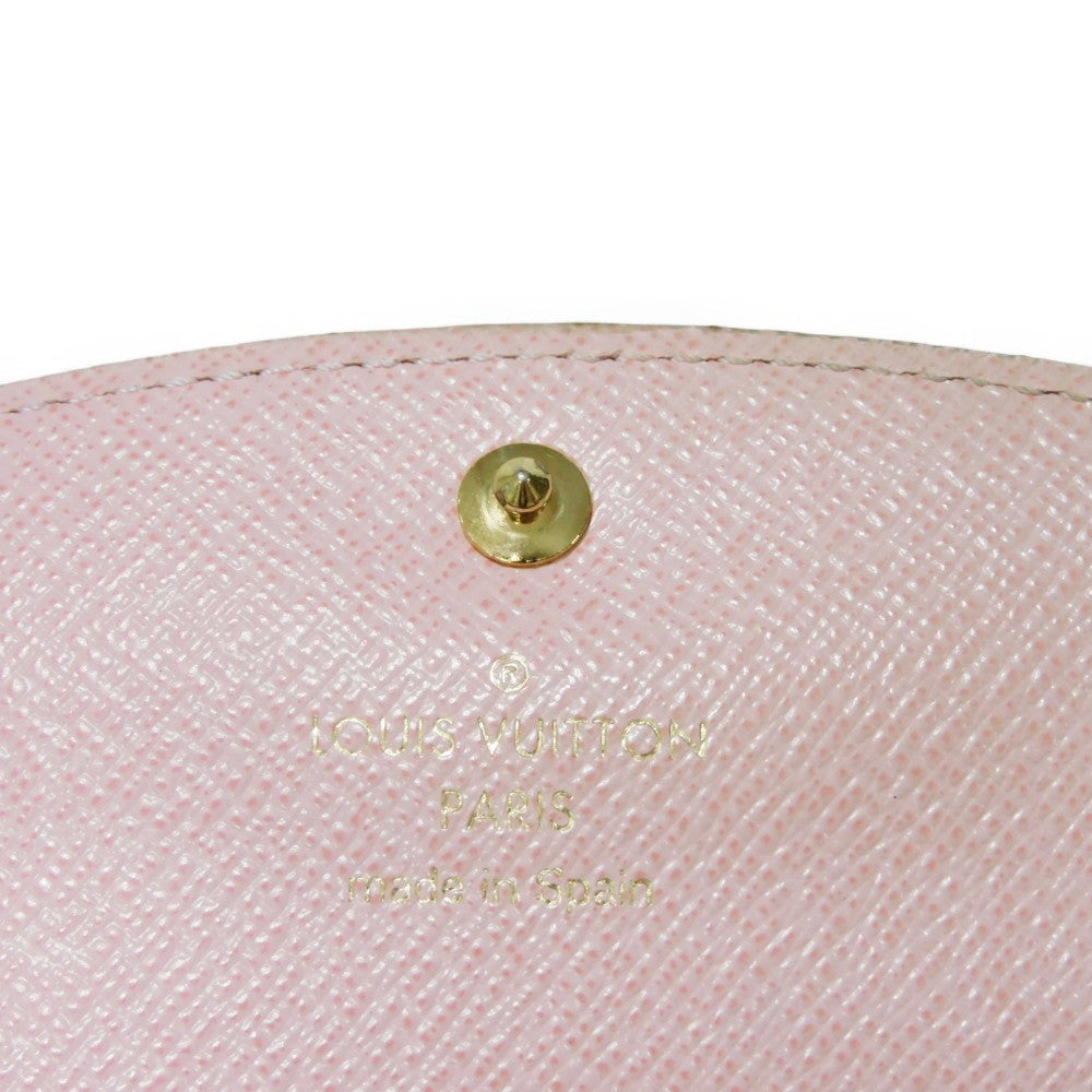 LOUIS VUITTON Long Wallet Purse N61227 Damier canvas, grained leather (embossed) Dark brown logo Ebene Brown Pink Bifold Wallet Bicolor Damier Portefeuille Kaisa Women Used Authentic