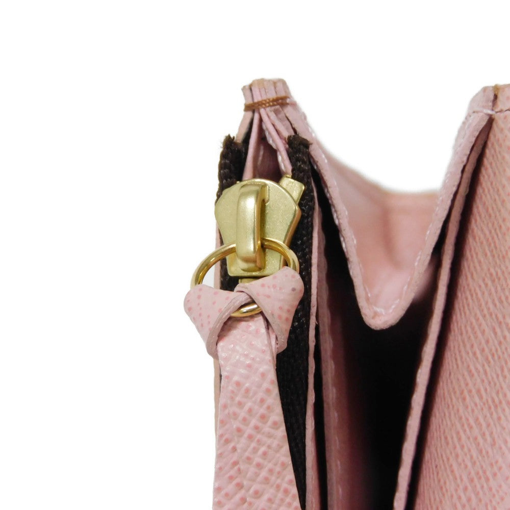 LOUIS VUITTON Long Wallet Purse N61227 Damier canvas, grained leather (embossed) Dark brown logo Ebene Brown Pink Bifold Wallet Bicolor Damier Portefeuille Kaisa Women Used Authentic