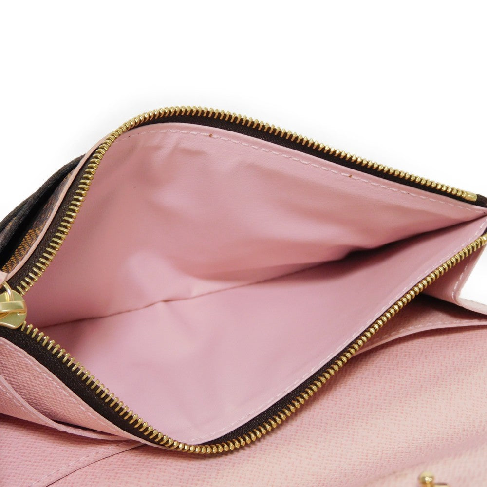 LOUIS VUITTON Long Wallet Purse N61227 Damier canvas, grained leather (embossed) Dark brown logo Ebene Brown Pink Bifold Wallet Bicolor Damier Portefeuille Kaisa Women Used Authentic