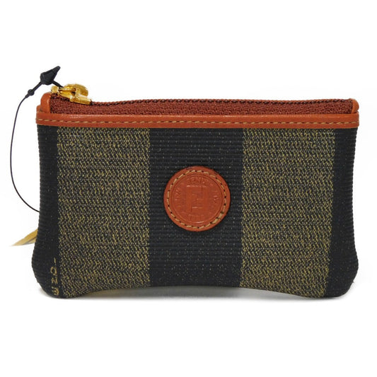 FENDI Coin case fabric Kaiqi Striped Brown Keyring Vintage FF logo Old Pecan Coin Purse unisex(Unisex) Used Authentic