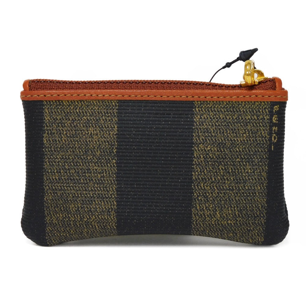 FENDI Coin case fabric Kaiqi Striped Brown Keyring Vintage FF logo Old Pecan Coin Purse unisex(Unisex) Used Authentic