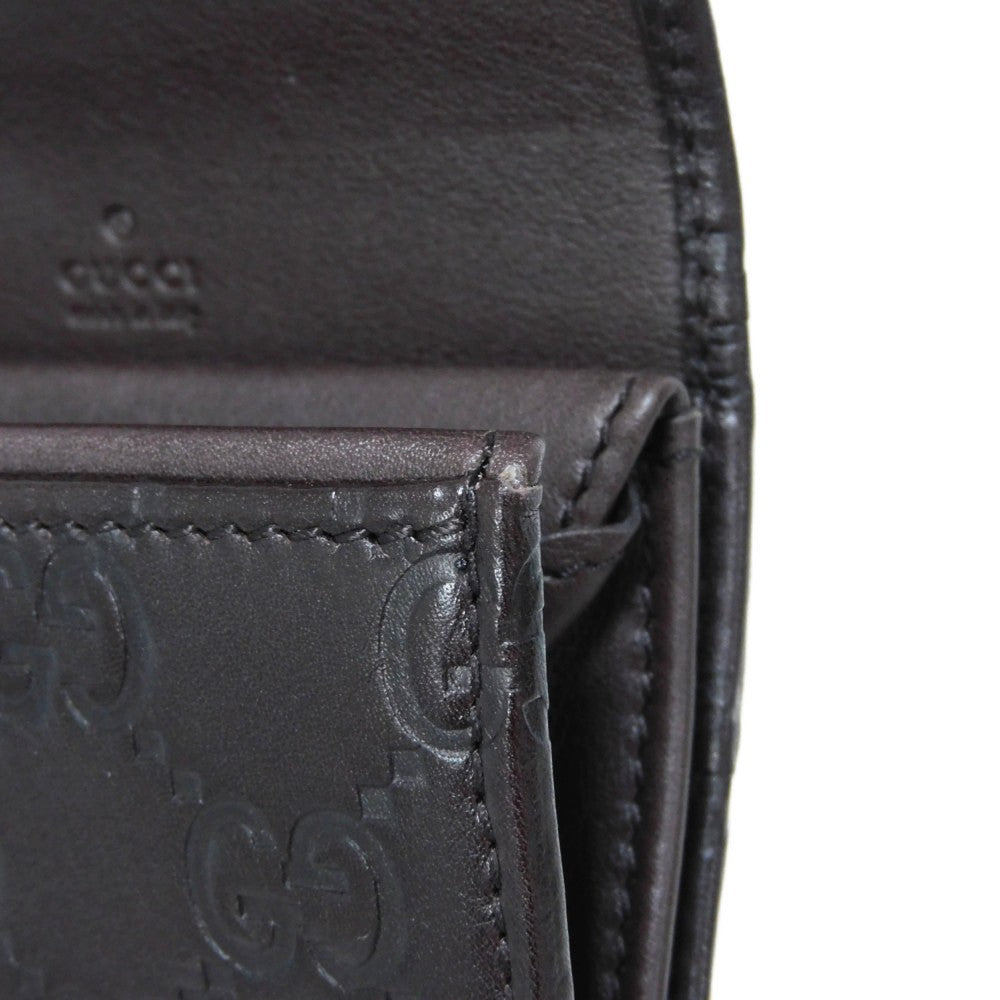 GUCCI Coin case 120964 GG striped leather Dark brown Snap Button Card Case Business Card Holder Pass Case Wallet GG Shima Guccissima coin purse mens Used Authentic