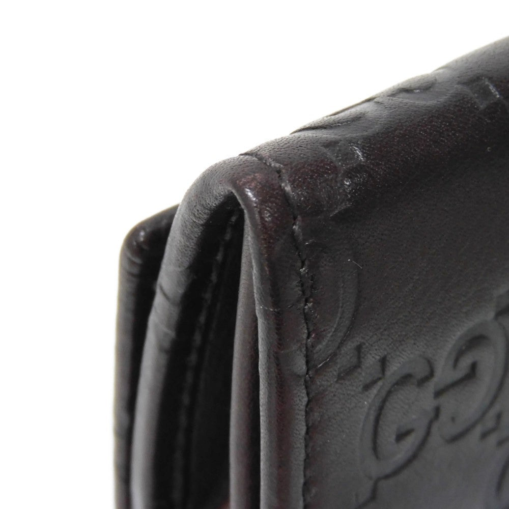 GUCCI Coin case 120964 GG striped leather Dark brown Snap Button Card Case Business Card Holder Pass Case Wallet GG Shima Guccissima coin purse mens Used Authentic