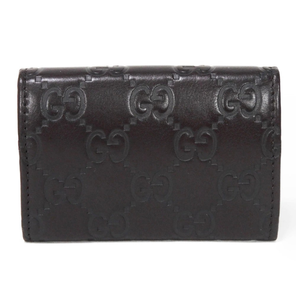 GUCCI Coin case 120964 GG striped leather Dark brown Snap Button Card Case Business Card Holder Pass Case Wallet GG Shima Guccissima coin purse mens Used Authentic