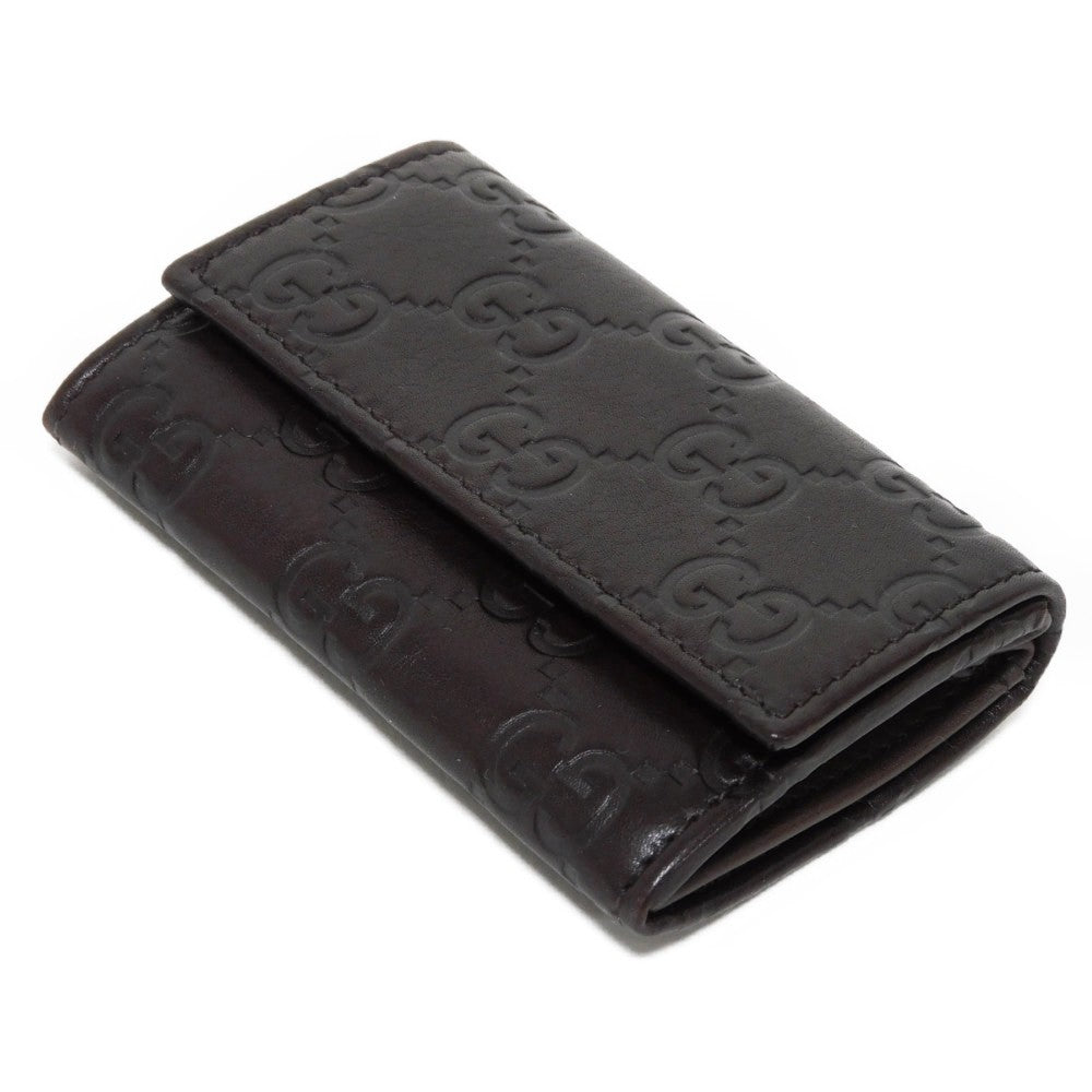 GUCCI Coin case 120964 GG striped leather Dark brown Snap Button Card Case Business Card Holder Pass Case Wallet GG Shima Guccissima coin purse mens Used Authentic
