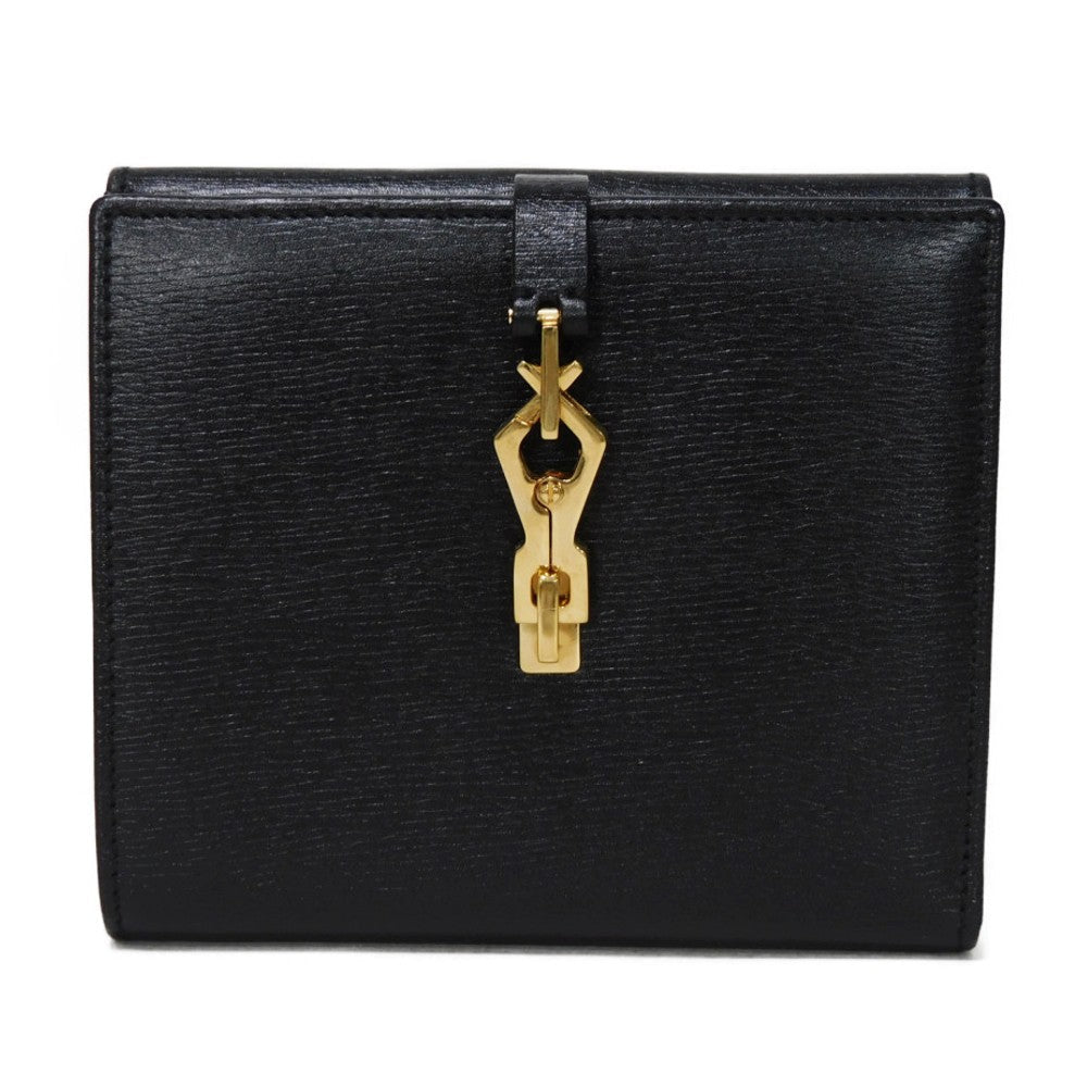 GUCCI Bifold Wallet 035 2169 Calf leather black Vintage Gold Billfold Coin Case Old Jackie Compact Wallet unisex(Unisex) Used Authentic