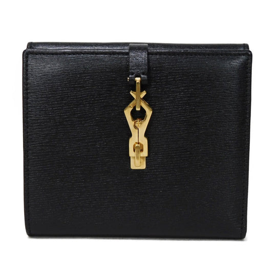 GUCCI Bifold Wallet 035 2169 Calf leather black Vintage Gold Billfold Coin Case Old Jackie Compact Wallet unisex(Unisex) Used Authentic