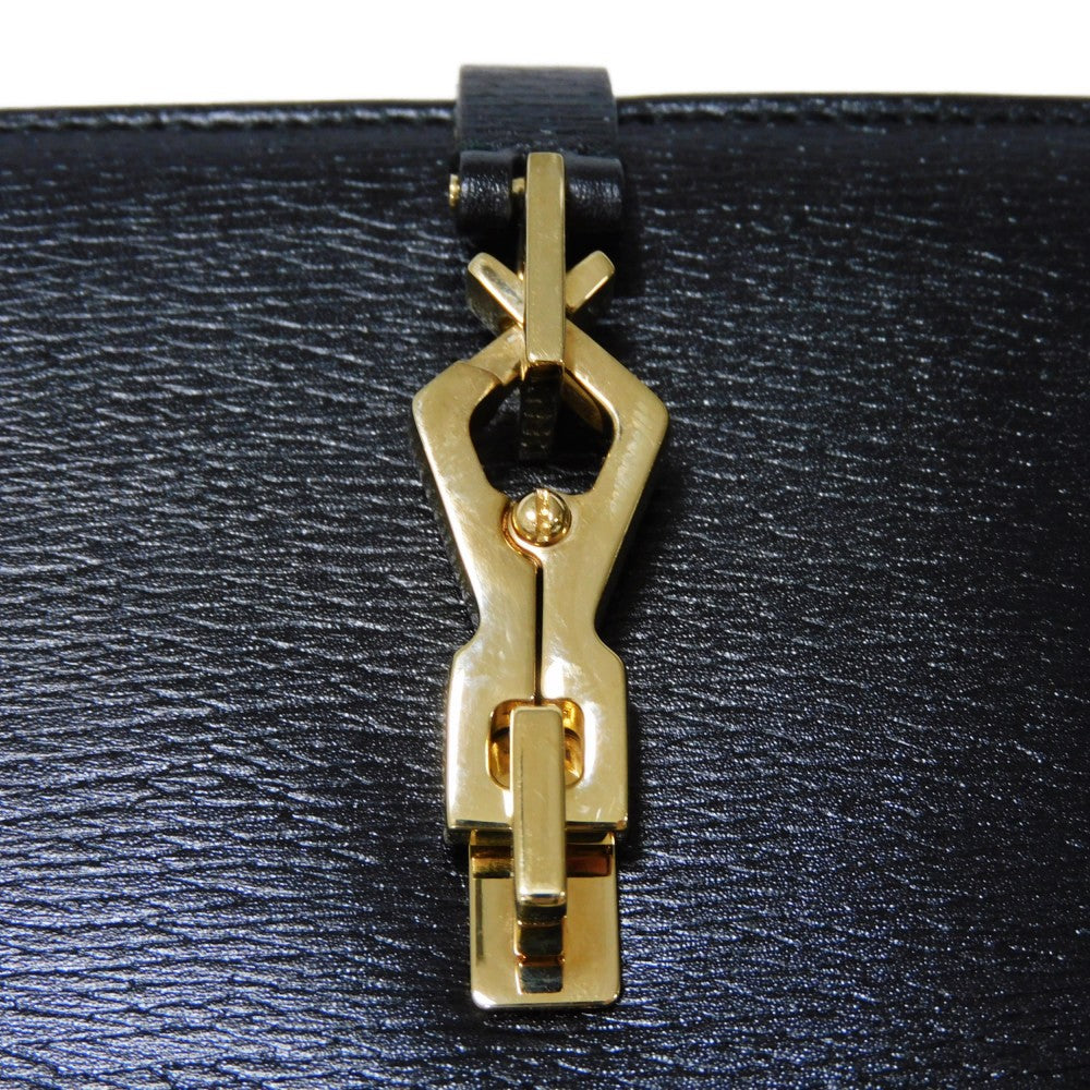 GUCCI Bifold Wallet 035 2169 Calf leather black Vintage Gold Billfold Coin Case Old Jackie Compact Wallet unisex(Unisex) Used Authentic