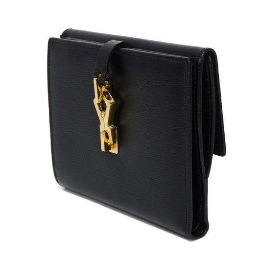 GUCCI Bifold Wallet 035 2169 Calf leather black Vintage Gold Billfold Coin Case Old Jackie Compact Wallet unisex(Unisex) Used Authentic
