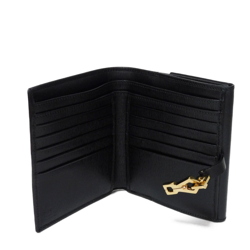 GUCCI Bifold Wallet 035 2169 Calf leather black Vintage Gold Billfold Coin Case Old Jackie Compact Wallet unisex(Unisex) Used Authentic