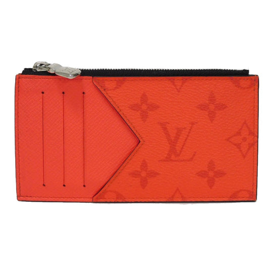 LOUIS VUITTON Coin case M30829 Taiga leather (embossed) x Monogram canvas Rouge Taiga Lama Monogram Coin card holder