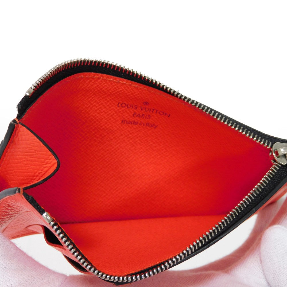 LOUIS VUITTON Coin case M30829 Taiga leather (embossed) x Monogram canvas Rouge Taiga Lama Monogram Coin card holder