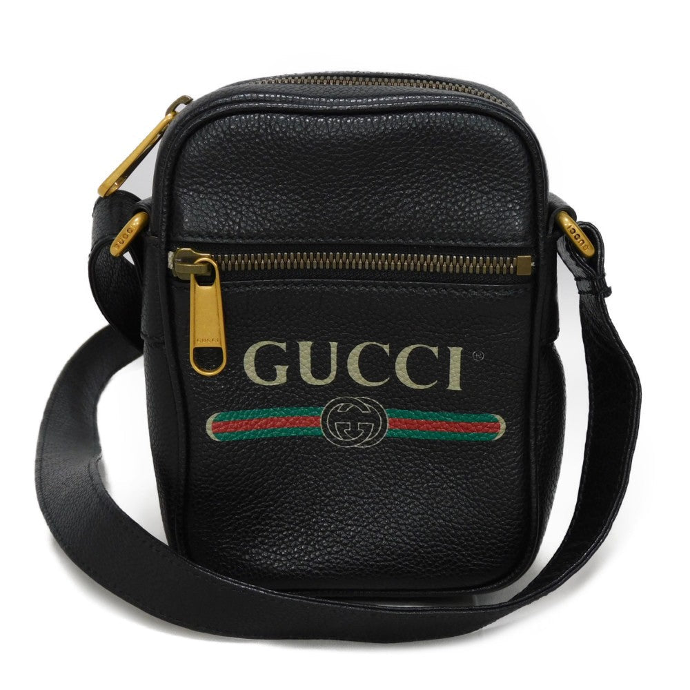 GUCCI Shoulder Bag 574803 0Y2AT 8163 Textured leather Black x green x red Web Stripe Shelly Vintage logo print Micro Messenger Bag unisex(Unisex) Used Authentic