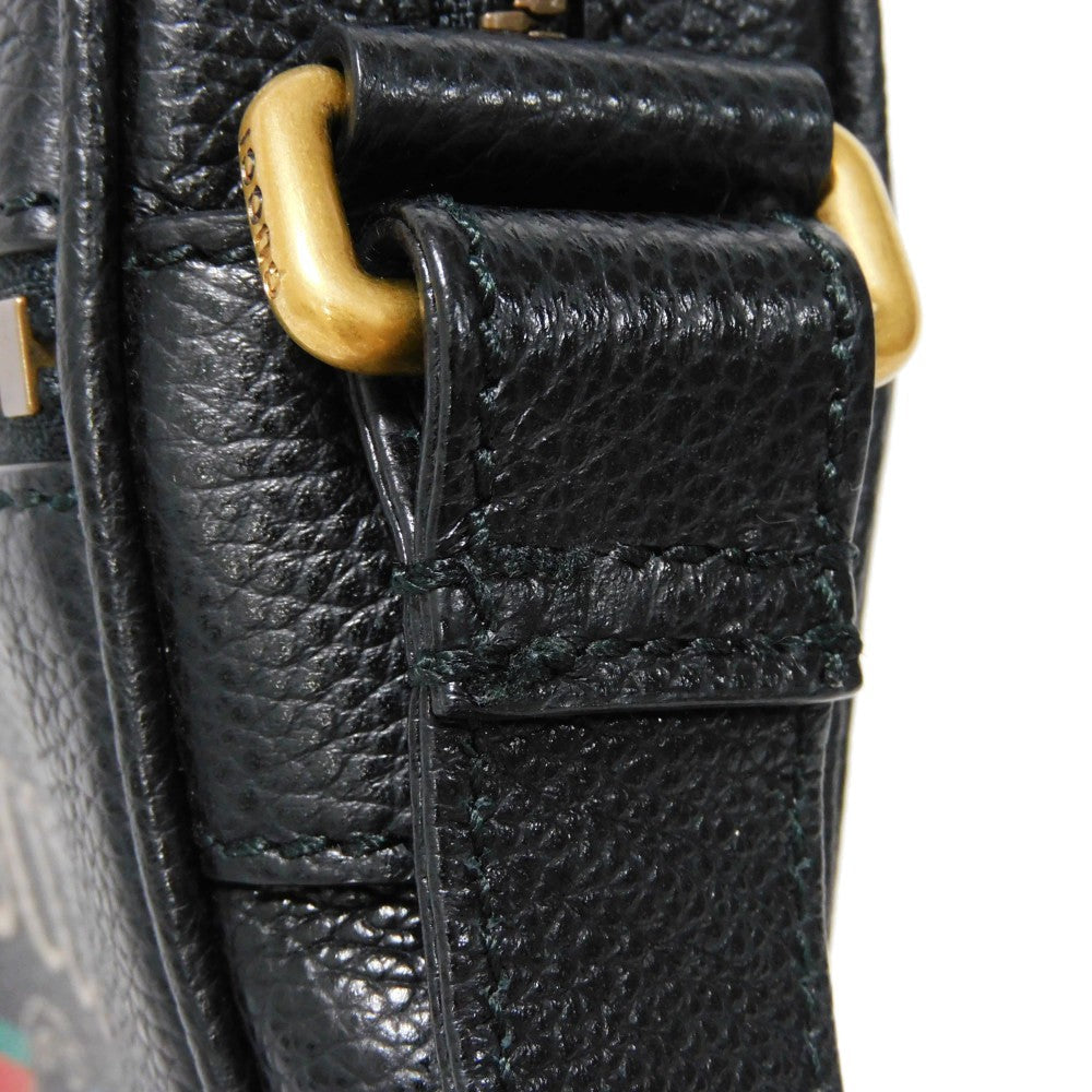 GUCCI Shoulder Bag 574803 0Y2AT 8163 Textured leather Black x green x red Web Stripe Shelly Vintage logo print Micro Messenger Bag unisex(Unisex) Used Authentic