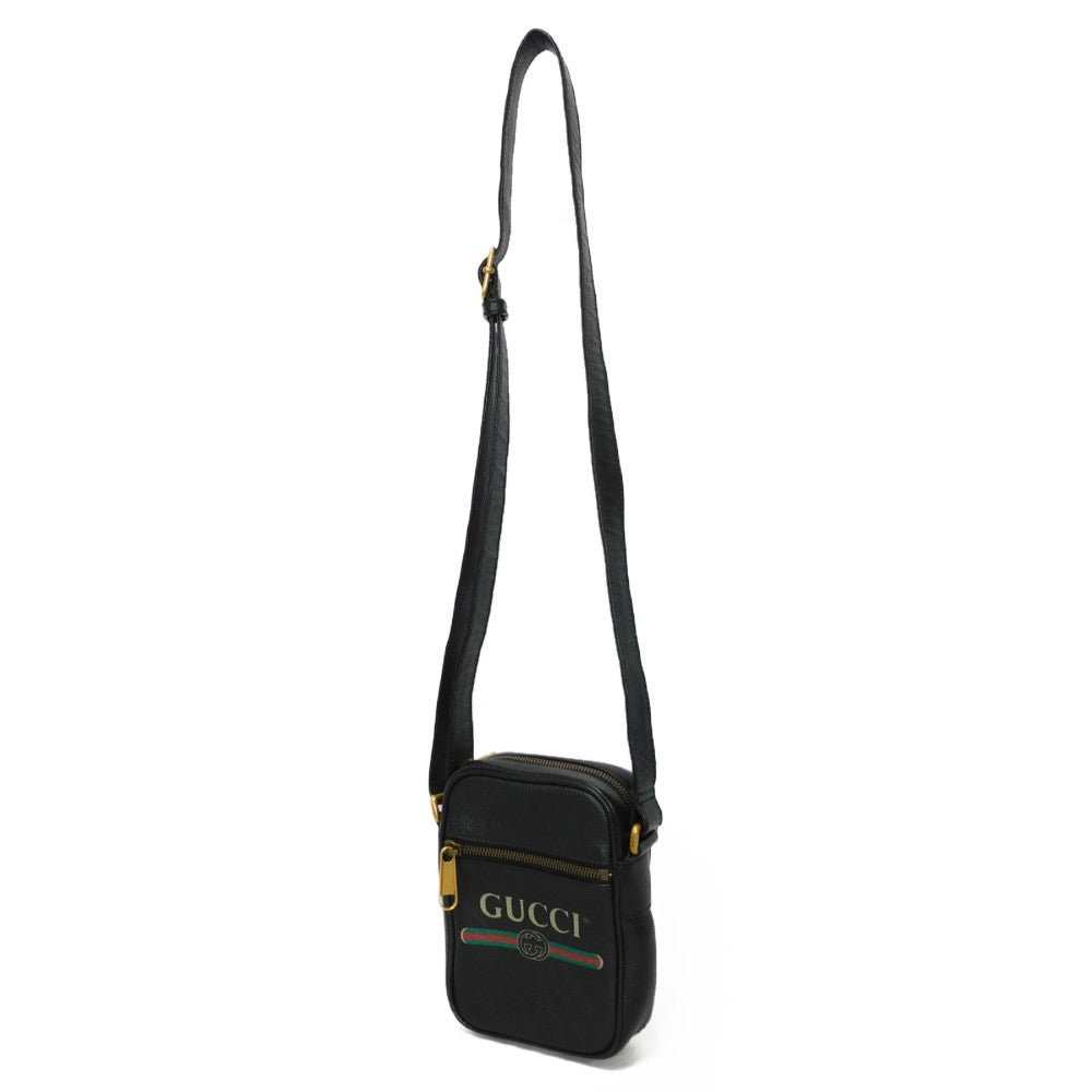GUCCI Shoulder Bag 574803 0Y2AT 8163 Textured leather Black x green x red Web Stripe Shelly Vintage logo print Micro Messenger Bag unisex(Unisex) Used Authentic