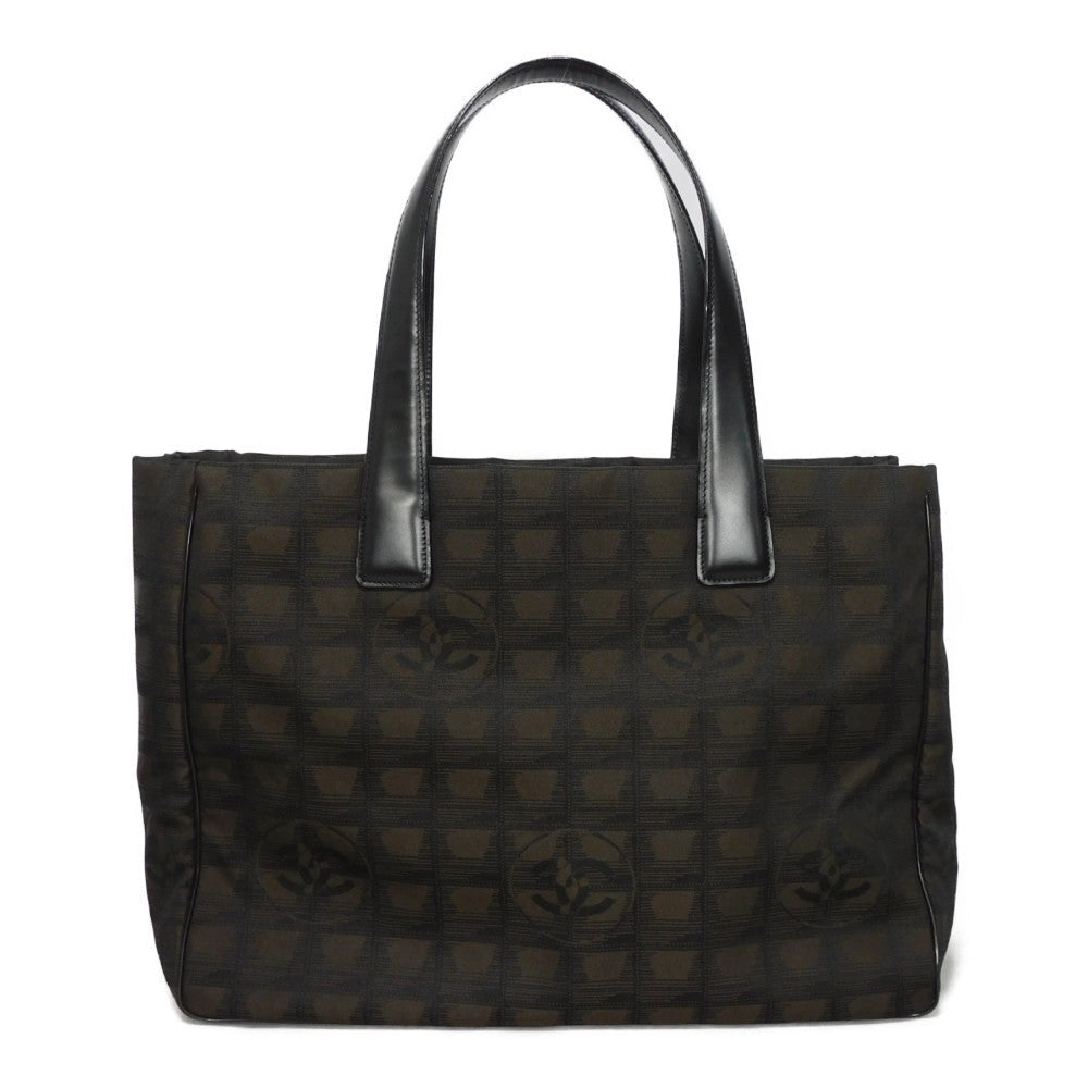 CHANEL Tote Bag A15991 Nylon jacquard x calfskin Brown CC Mark Nylon Jacquard Calfskin 10 Series COCO Mark New Travel Line Tote MM unisex(Unisex) Used Authentic