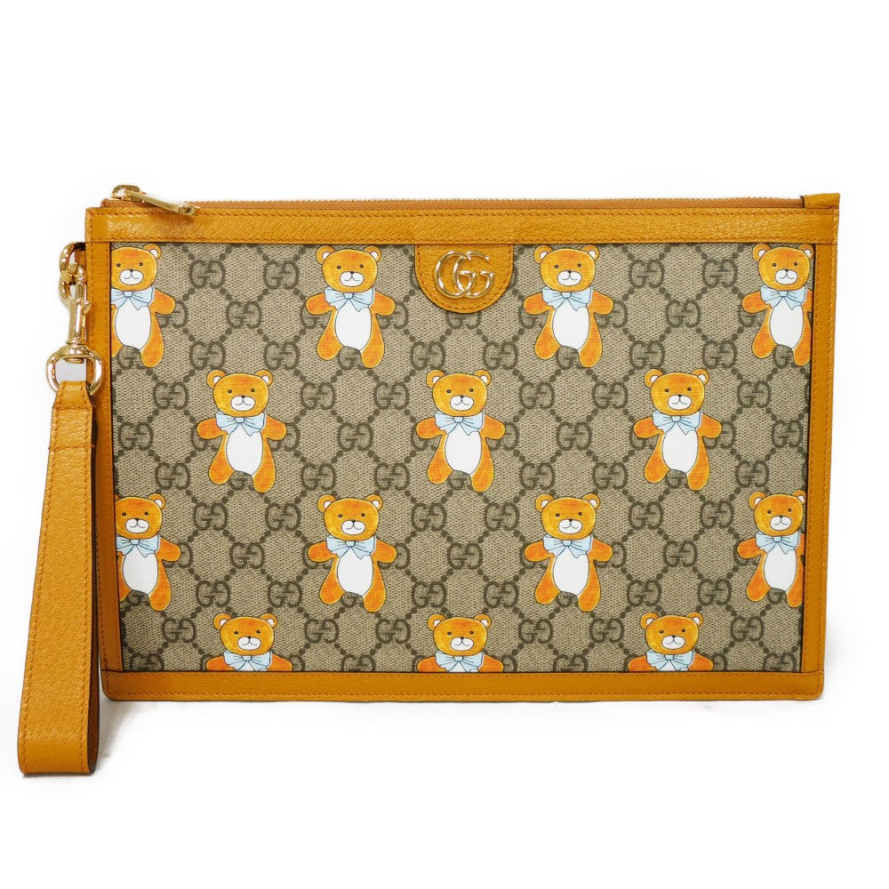GUCCI Clutch bag 660162 2YLAG 8695 GG Supreme canvas (polyurethane finish) x calf leather beige KAI GG Marmont strap business bag, unused GG Supreme Kai Teddy Bear Pouch unisex(Unisex) Used Authentic