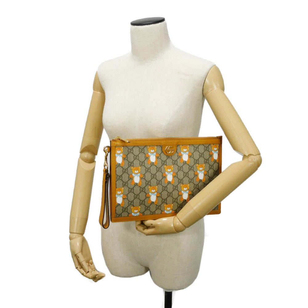 GUCCI Clutch bag 660162 2YLAG 8695 GG Supreme canvas (polyurethane finish) x calf leather beige KAI GG Marmont strap business bag, unused GG Supreme Kai Teddy Bear Pouch unisex(Unisex) Used Authentic