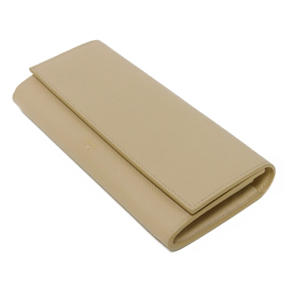 CELINE Long Wallet Purse 10B563BEL.03ND Grained calfskin (embossed) beige Foil Stamped Grain Calfskin Beige Bifold Wallet Long Wallet New logo Large flap wallet mens(Unisex) Used Authentic