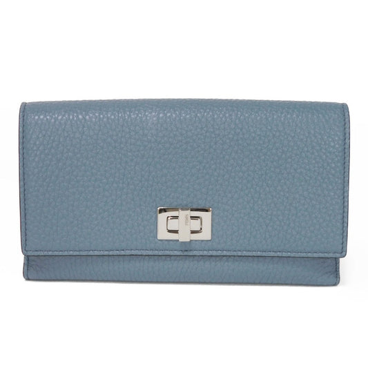FENDI Long Wallet Purse 8M0437 A91B F09VN Calf leather (embossed) blue Cuoio Roma Twist Lock Unused Celeria Peekaboo Continental Wallet Women Used Authentic