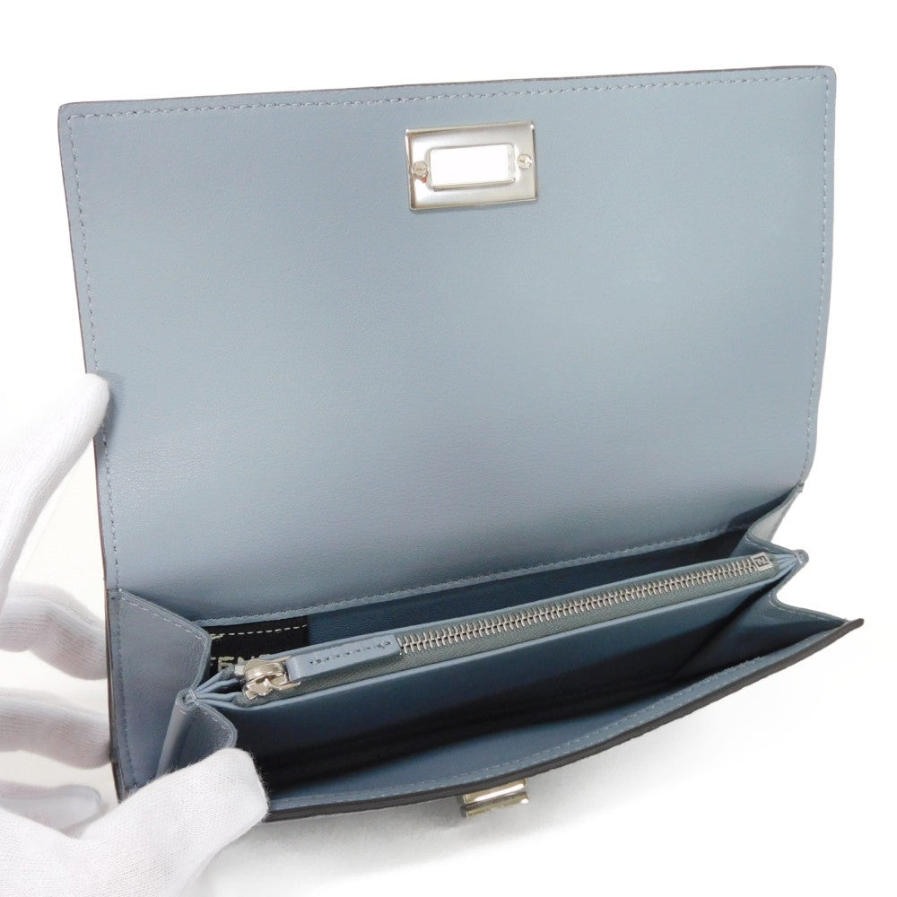 FENDI Long Wallet Purse 8M0437 A91B F09VN Calf leather (embossed) blue Cuoio Roma Twist Lock Unused Celeria Peekaboo Continental Wallet Women Used Authentic