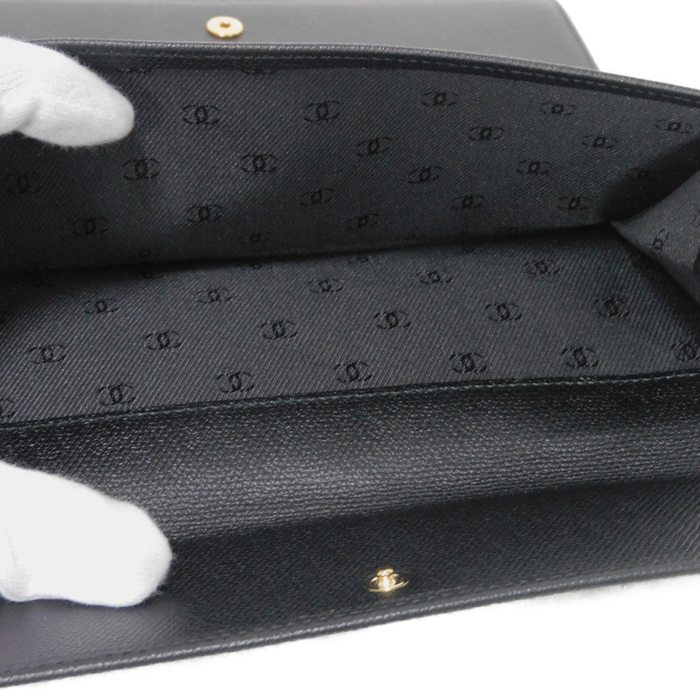 CHANEL Long Wallet Purse A20905 Calfskin (embossed) black Good condition CC mark Calfskin enamel No.9 COCO Mark COCO Button Long Flap Wallet unisex(Unisex) Used Authentic