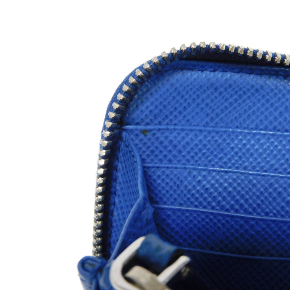 PRADA Long Wallet Purse 2ML317 Safiano leather (stamped) blue Gray Zip Around logo metal Saffiano striped round zip wallet unisex(Unisex) Used Authentic