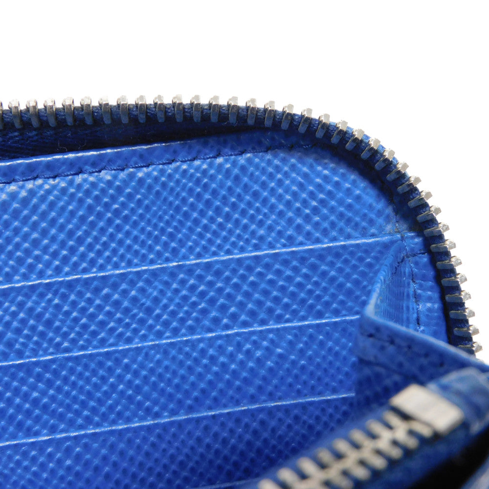 PRADA Long Wallet Purse 2ML317 Safiano leather (stamped) blue Gray Zip Around logo metal Saffiano striped round zip wallet unisex(Unisex) Used Authentic