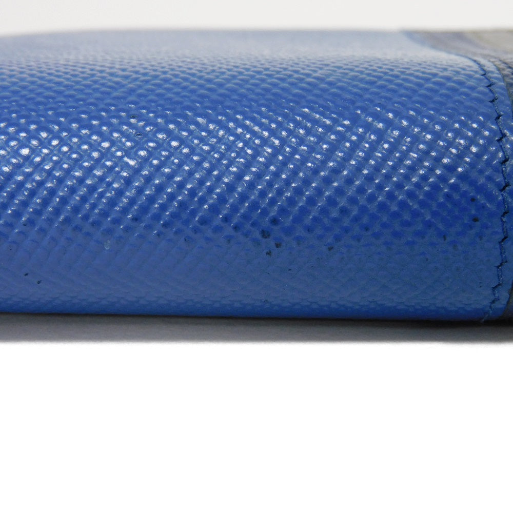 PRADA Long Wallet Purse 2ML317 Safiano leather (stamped) blue Gray Zip Around logo metal Saffiano striped round zip wallet unisex(Unisex) Used Authentic