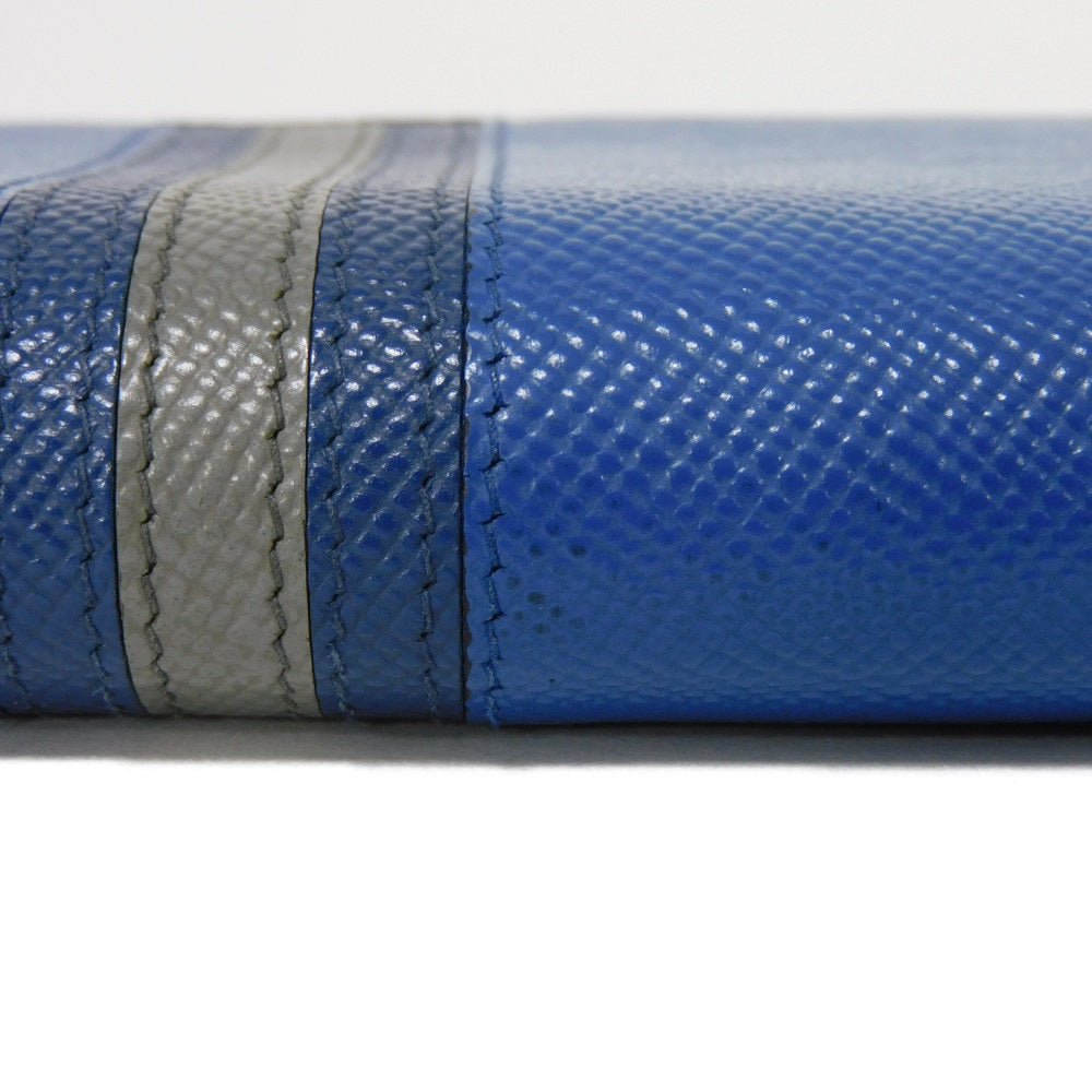 PRADA Long Wallet Purse 2ML317 Safiano leather (stamped) blue Gray Zip Around logo metal Saffiano striped round zip wallet unisex(Unisex) Used Authentic