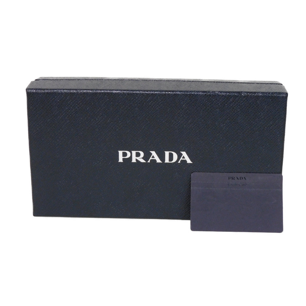 PRADA Long Wallet Purse 2ML317 Safiano leather (stamped) blue Gray Zip Around logo metal Saffiano striped round zip wallet unisex(Unisex) Used Authentic