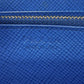 PRADA Long Wallet Purse 2ML317 Safiano leather (stamped) blue Gray Zip Around logo metal Saffiano striped round zip wallet unisex(Unisex) Used Authentic