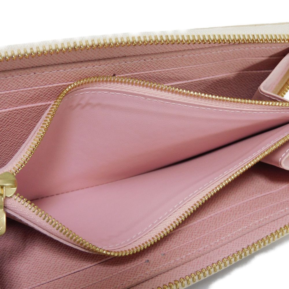 LOUIS VUITTON Long Wallet Purse N60109 Damier Azul Canvas (LV Trunk Print) x Grain Leather Rose valerine LV logo trompe l'oeil Damier As Summer Trunk Portefeuille Clemence Women Used Authentic