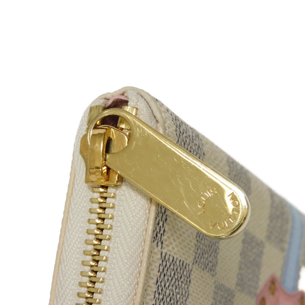 LOUIS VUITTON Long Wallet Purse N60109 Damier Azul Canvas (LV Trunk Print) x Grain Leather Rose valerine LV logo trompe l'oeil Damier As Summer Trunk Portefeuille Clemence Women Used Authentic