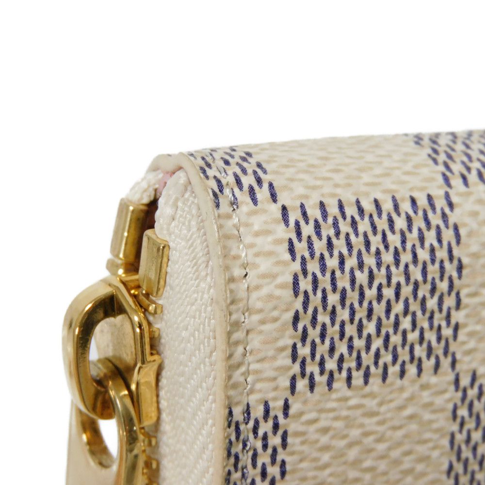 LOUIS VUITTON Long Wallet Purse N60109 Damier Azul Canvas (LV Trunk Print) x Grain Leather Rose valerine LV logo trompe l'oeil Damier As Summer Trunk Portefeuille Clemence Women Used Authentic