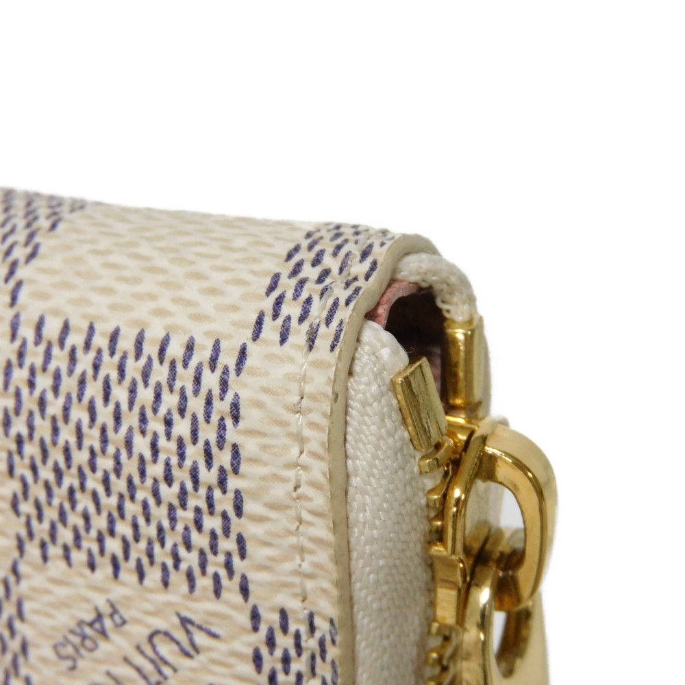 LOUIS VUITTON Long Wallet Purse N60109 Damier Azul Canvas (LV Trunk Print) x Grain Leather Rose valerine LV logo trompe l'oeil Damier As Summer Trunk Portefeuille Clemence Women Used Authentic