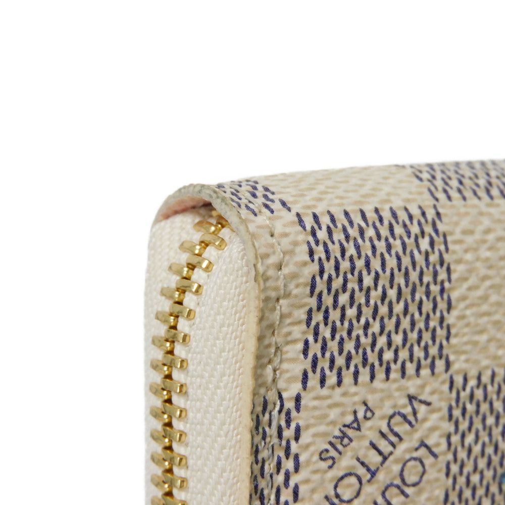 LOUIS VUITTON Long Wallet Purse N60109 Damier Azul Canvas (LV Trunk Print) x Grain Leather Rose valerine LV logo trompe l'oeil Damier As Summer Trunk Portefeuille Clemence Women Used Authentic