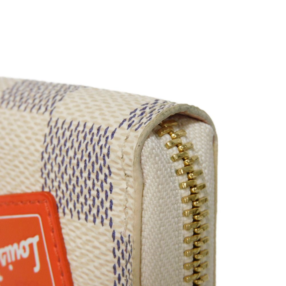 LOUIS VUITTON Long Wallet Purse N60109 Damier Azul Canvas (LV Trunk Print) x Grain Leather Rose valerine LV logo trompe l'oeil Damier As Summer Trunk Portefeuille Clemence Women Used Authentic