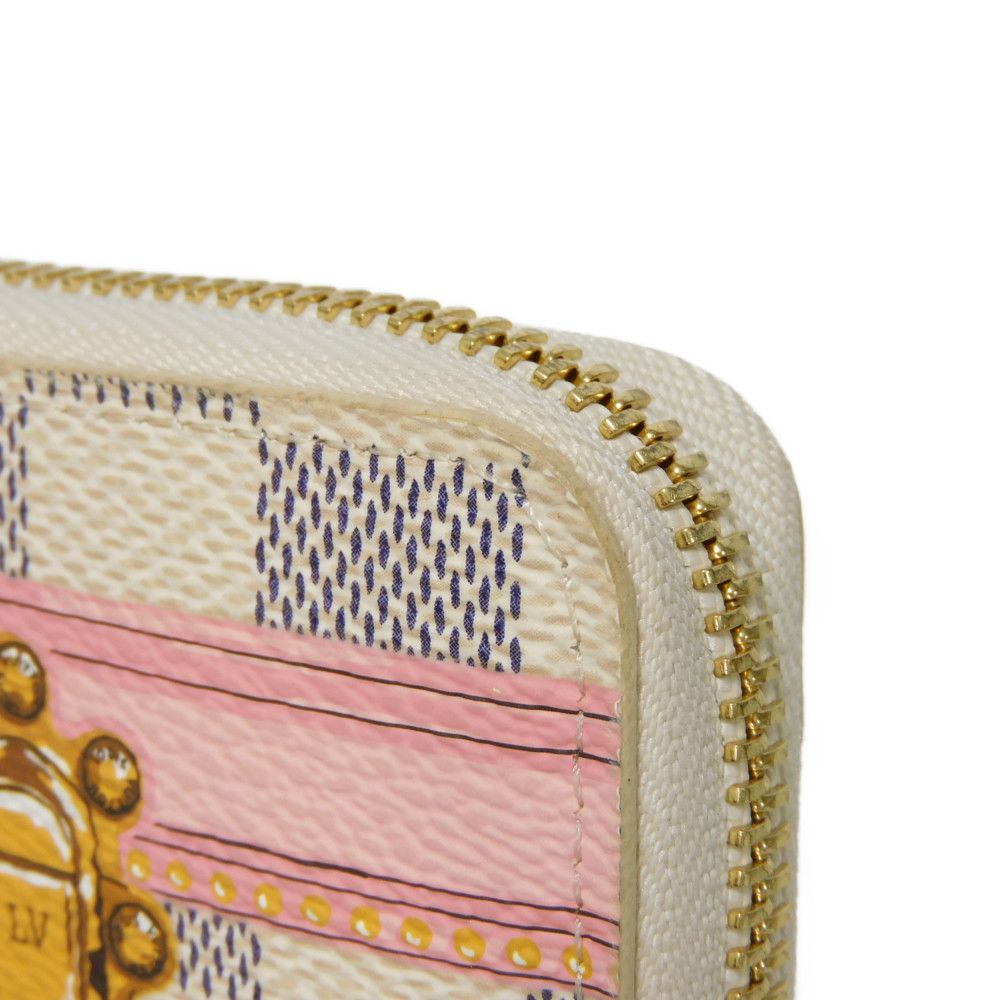 LOUIS VUITTON Long Wallet Purse N60109 Damier Azul Canvas (LV Trunk Print) x Grain Leather Rose valerine LV logo trompe l'oeil Damier As Summer Trunk Portefeuille Clemence Women Used Authentic