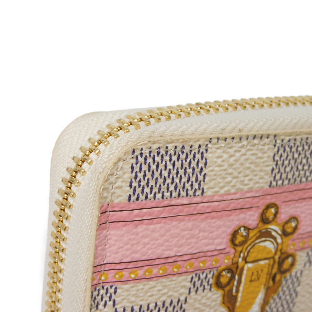 LOUIS VUITTON Long Wallet Purse N60109 Damier Azul Canvas (LV Trunk Print) x Grain Leather Rose valerine LV logo trompe l'oeil Damier As Summer Trunk Portefeuille Clemence Women Used Authentic