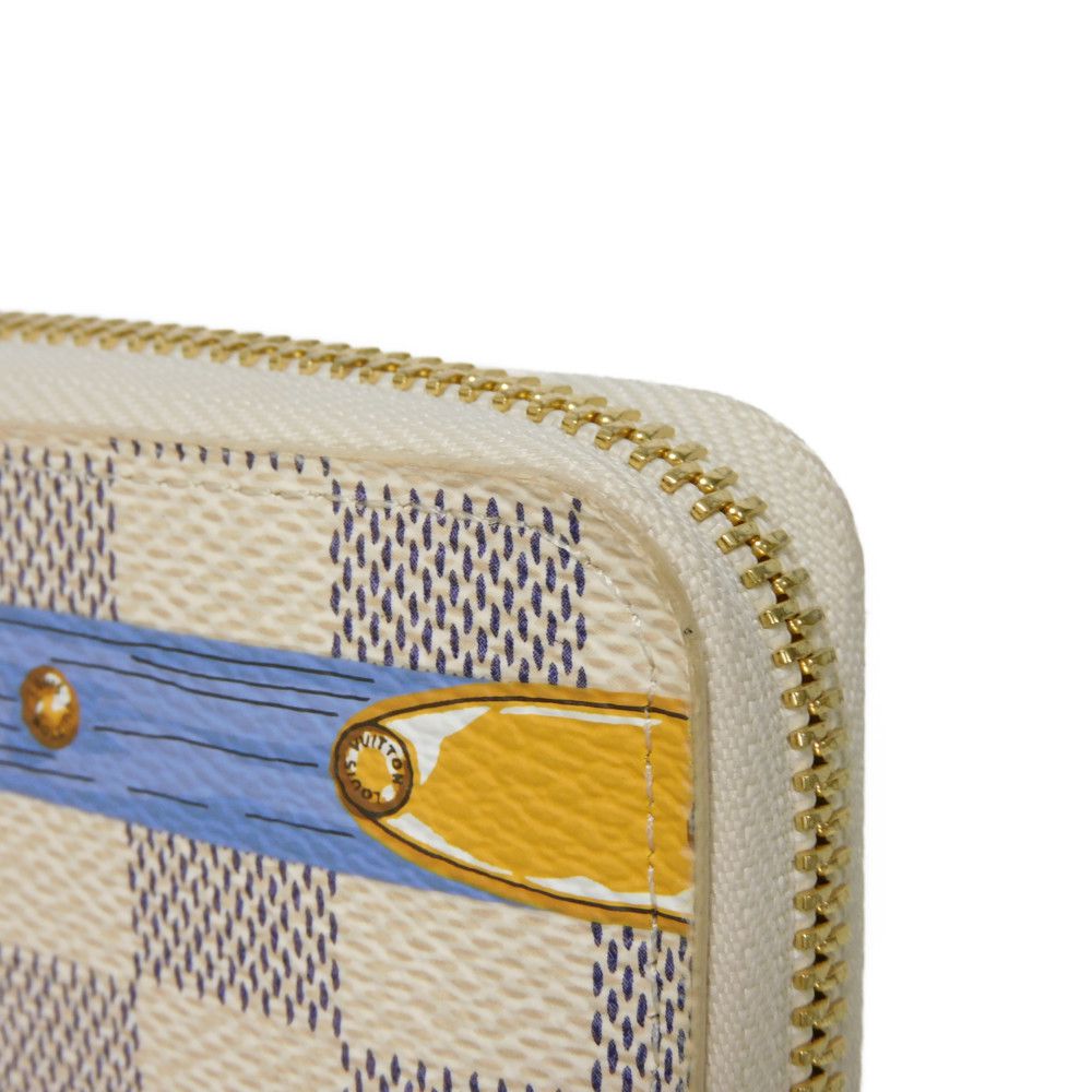 LOUIS VUITTON Long Wallet Purse N60109 Damier Azul Canvas (LV Trunk Print) x Grain Leather Rose valerine LV logo trompe l'oeil Damier As Summer Trunk Portefeuille Clemence Women Used Authentic