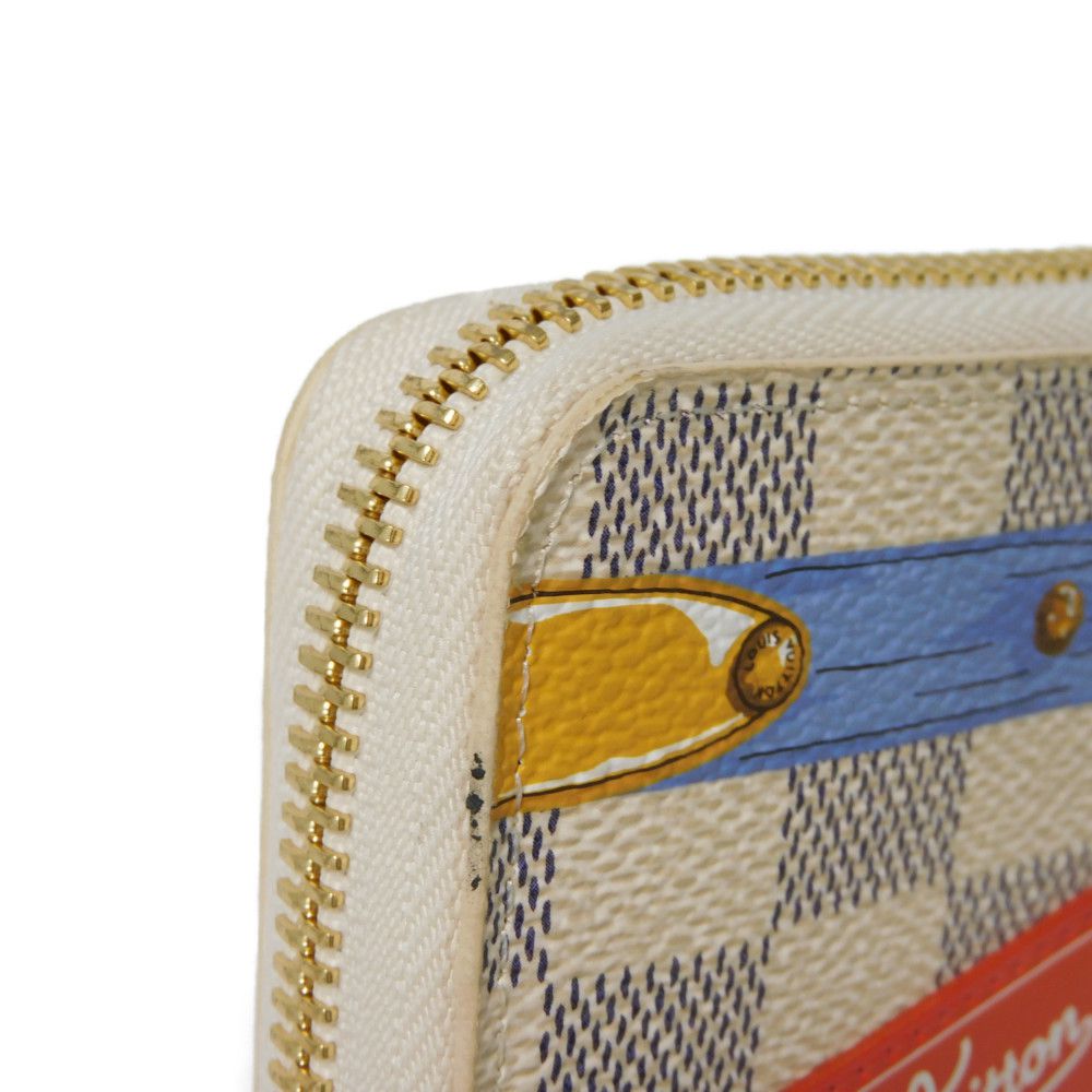 LOUIS VUITTON Long Wallet Purse N60109 Damier Azul Canvas (LV Trunk Print) x Grain Leather Rose valerine LV logo trompe l'oeil Damier As Summer Trunk Portefeuille Clemence Women Used Authentic