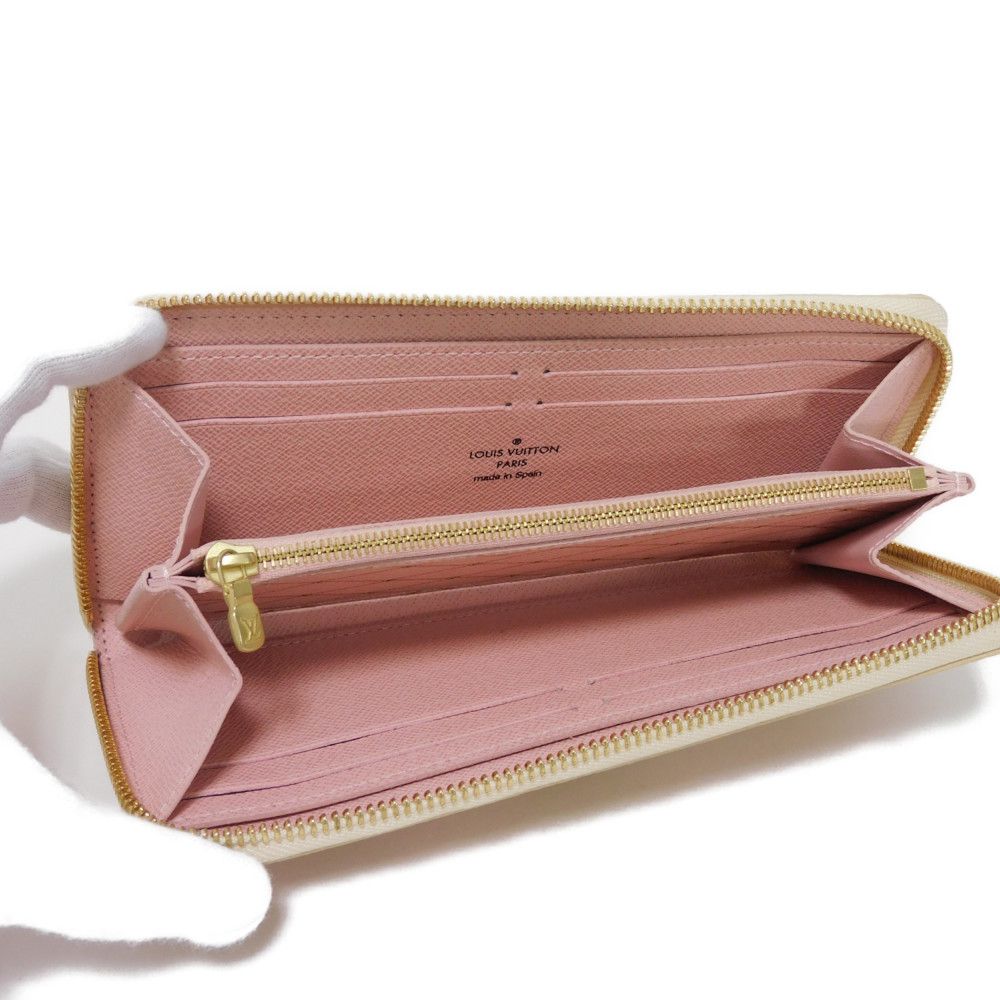 LOUIS VUITTON Long Wallet Purse N60109 Damier Azul Canvas (LV Trunk Print) x Grain Leather Rose valerine LV logo trompe l'oeil Damier As Summer Trunk Portefeuille Clemence Women Used Authentic
