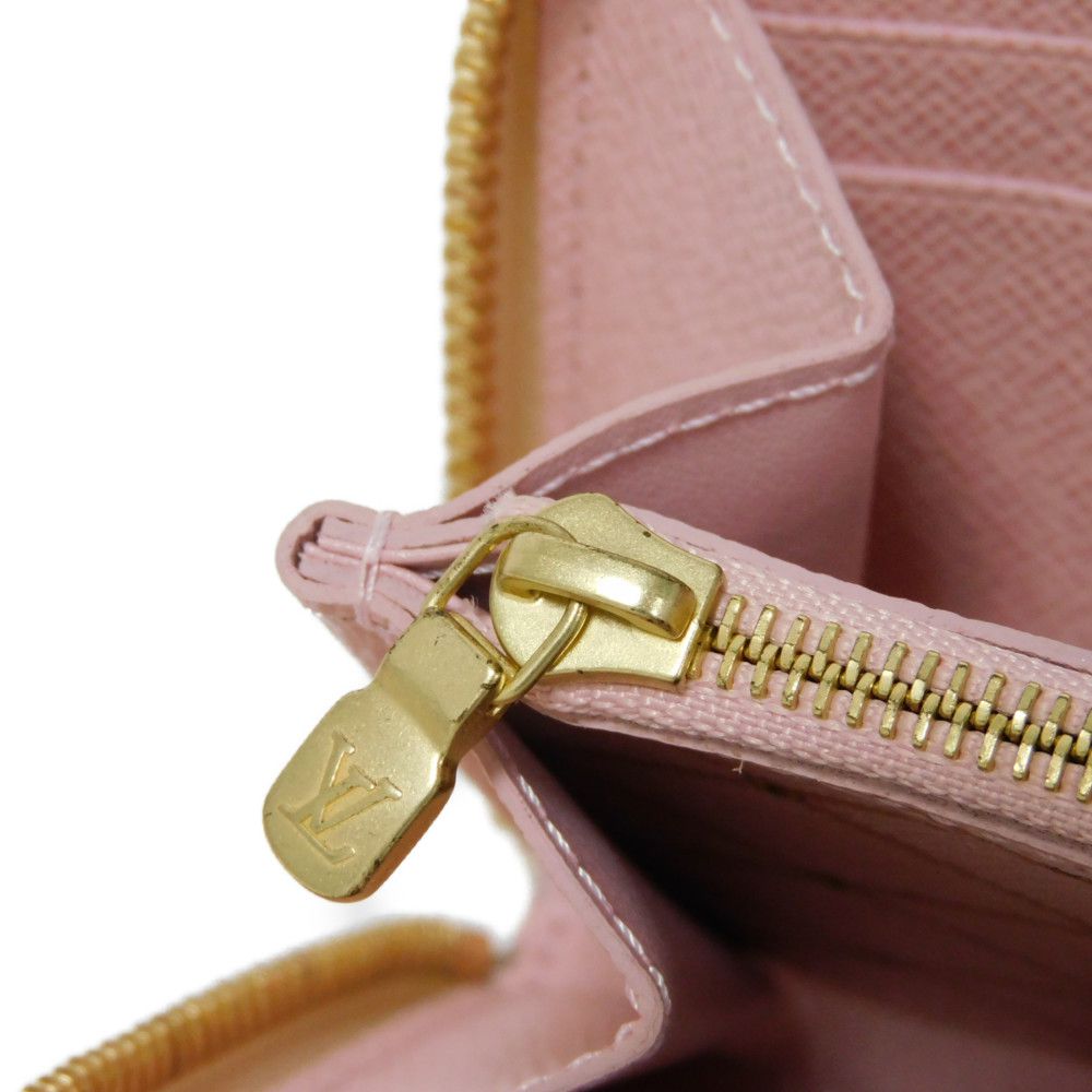 LOUIS VUITTON Long Wallet Purse N60109 Damier Azul Canvas (LV Trunk Print) x Grain Leather Rose valerine LV logo trompe l'oeil Damier As Summer Trunk Portefeuille Clemence Women Used Authentic