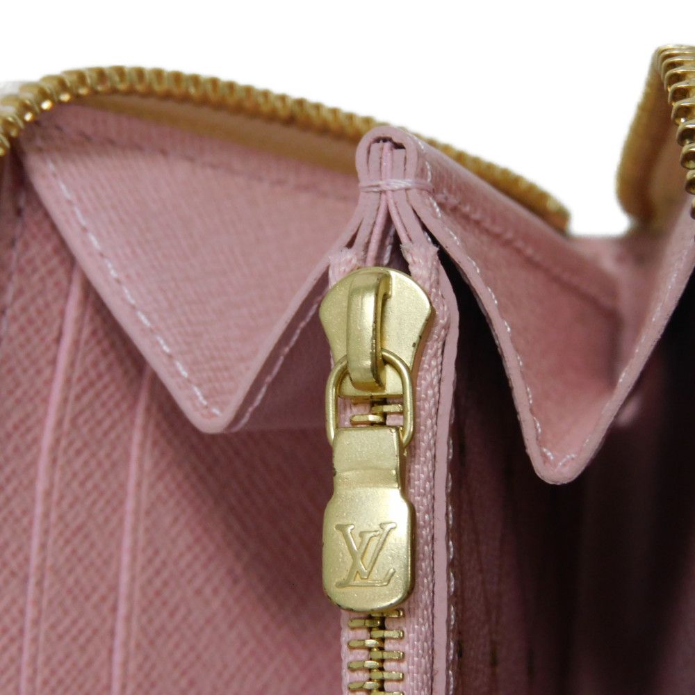 LOUIS VUITTON Long Wallet Purse N60109 Damier Azul Canvas (LV Trunk Print) x Grain Leather Rose valerine LV logo trompe l'oeil Damier As Summer Trunk Portefeuille Clemence Women Used Authentic