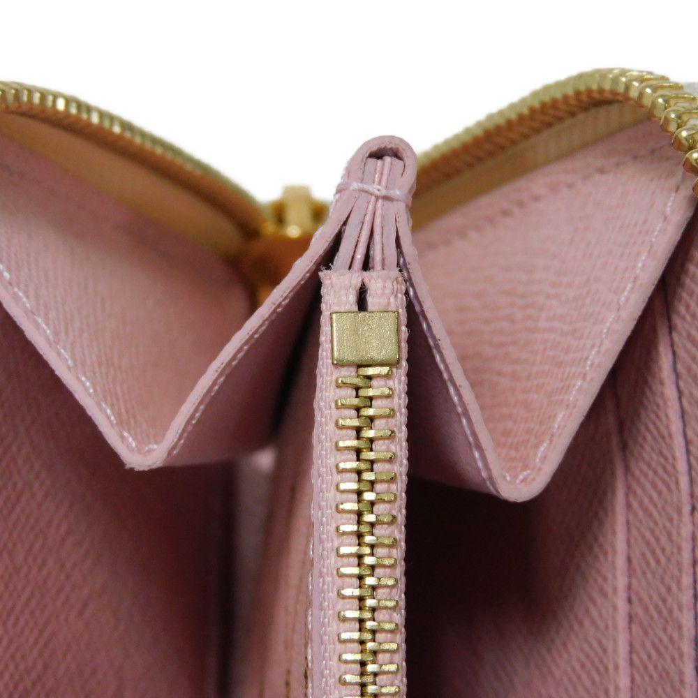 LOUIS VUITTON Long Wallet Purse N60109 Damier Azul Canvas (LV Trunk Print) x Grain Leather Rose valerine LV logo trompe l'oeil Damier As Summer Trunk Portefeuille Clemence Women Used Authentic